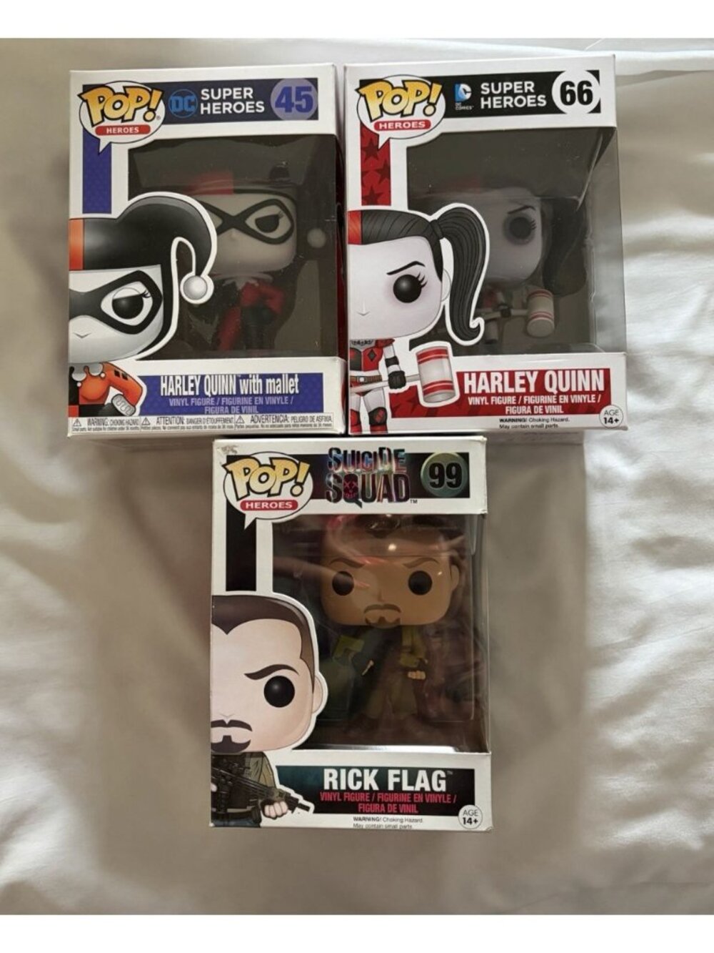 Lot Of 3 Funko Pops DC Comics Harley Quinn Rick Flag